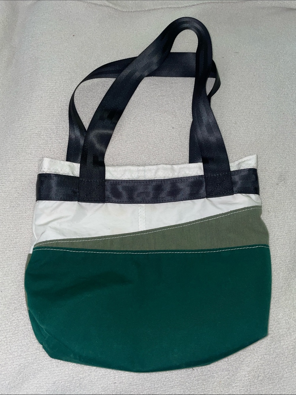 Canvas Colorblock Tote Sail Bag in Green and White